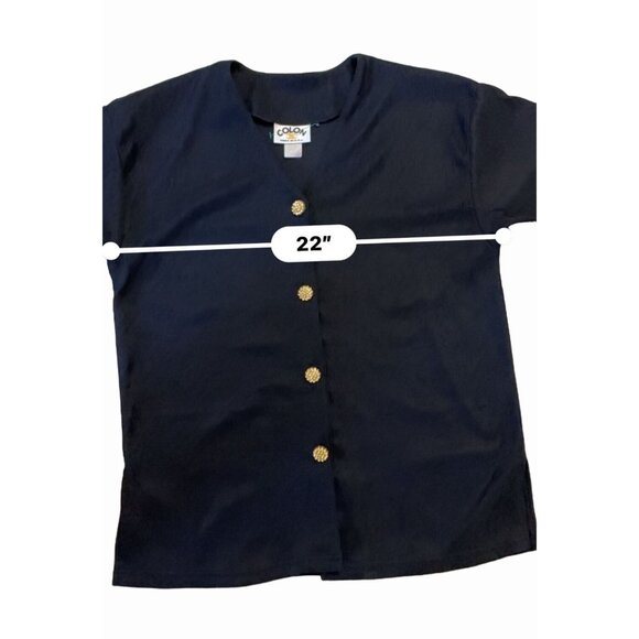 Vintage Colon black beaded button V-neck blouse tunic ribbed evening glam - Picture 5 of 8